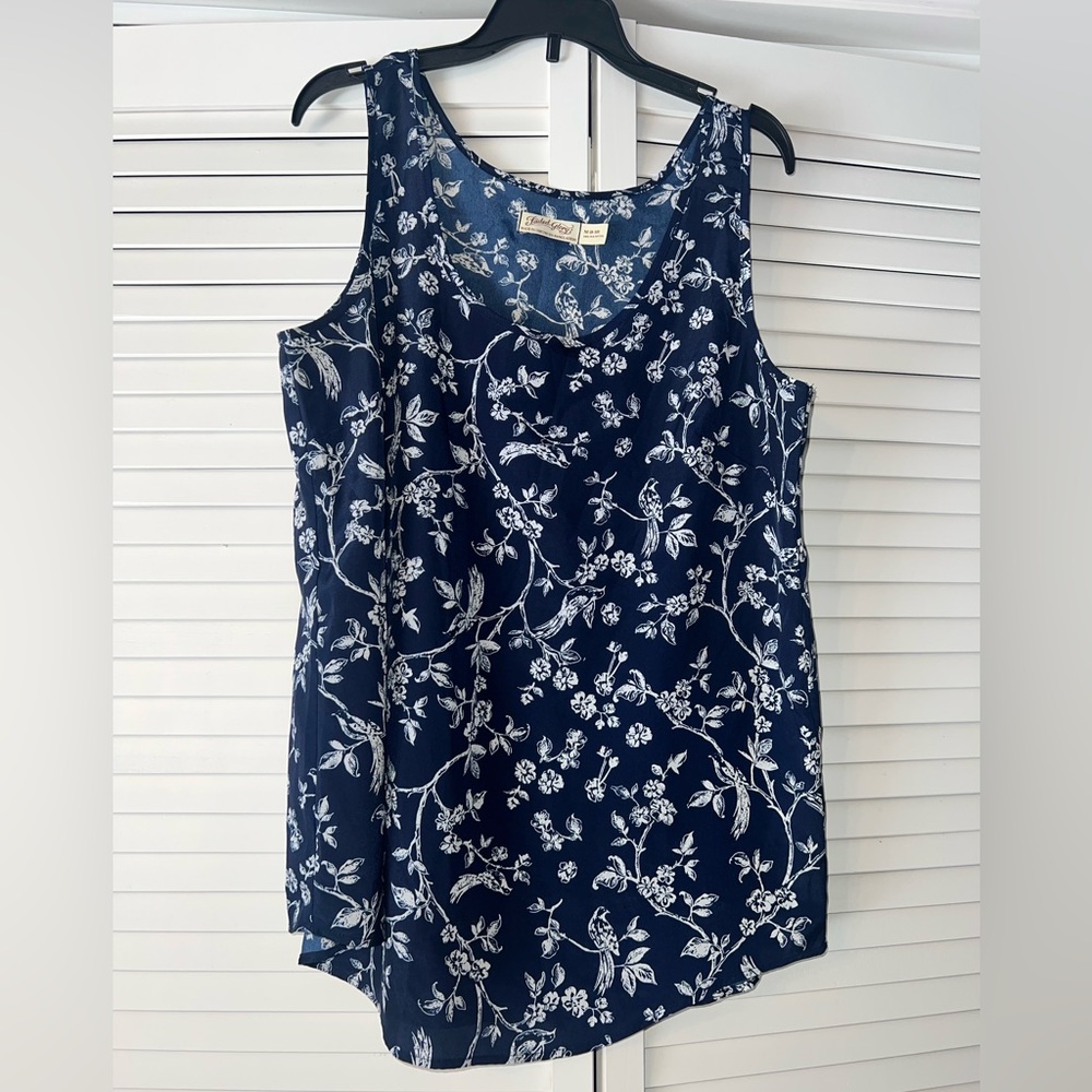 Faded Glory Navy Floral Tank Top Blouse